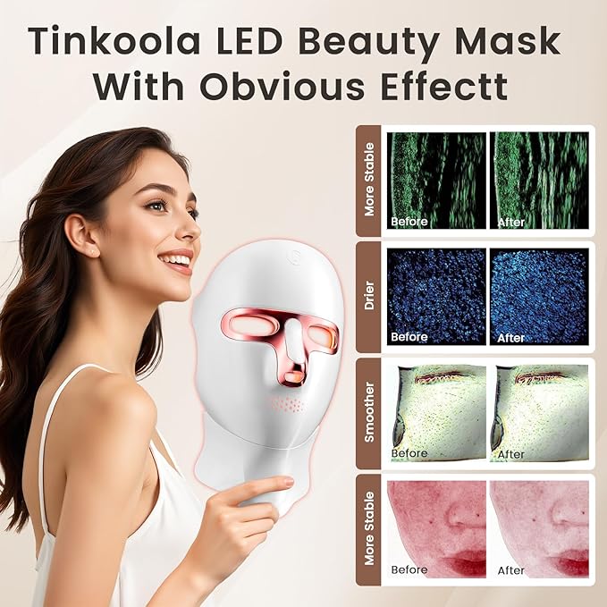 Red Light Therapy Mask for Face & Neck, LED Face Light Therapy,USB C Rechargeable,Infrared Mask for Home Working Travel Yoga (Blush)