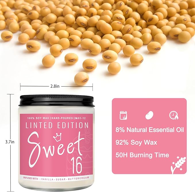 16th Birthday Gifts for Women, Perfect Birthday Present, Funny Presents for Mom, Friends, Wife, Sister, 7oz Vanilla Cream-Scented Candle