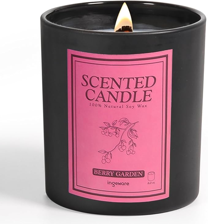 Scented Candles 100% Soy Wax Candles for Home: 8oz Wood Wick Soy Candles Gift for Men & Women - Strong Fragranced Aromatherapy Candles 50+ Hour Burn Time