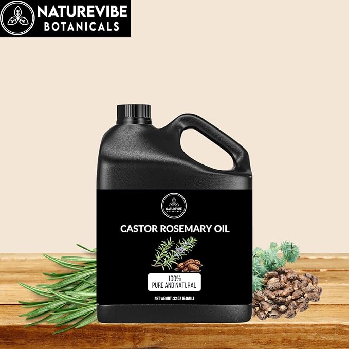 Naturevibe Botanicals Castor Rosemary Oil 32 Ounces | 100% Pure and Natural | Great for Skin Care and Hair Care