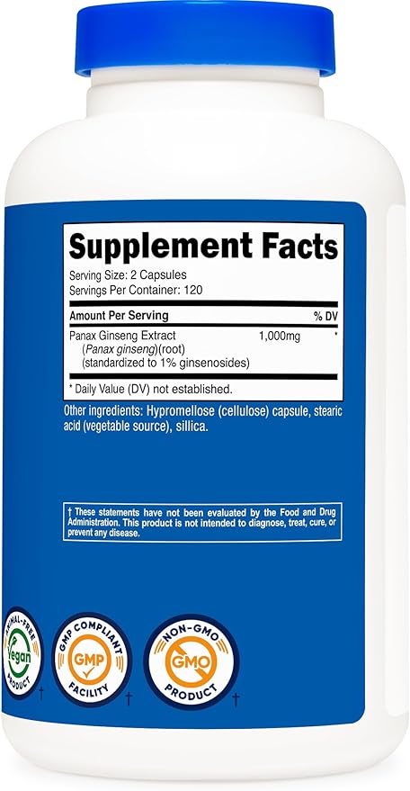 Nutricost Panax Ginseng 1000mg, 240 Capsules, 3 Bottles - Non GMO, Gluten Free, 120 Servings