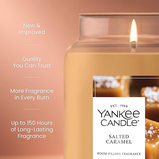 Yankee Candle Salted Caramel, Holiday Scented Candle, 22oz Large Jar with up to 150 Hour Burn Time, Giftable, Holidays