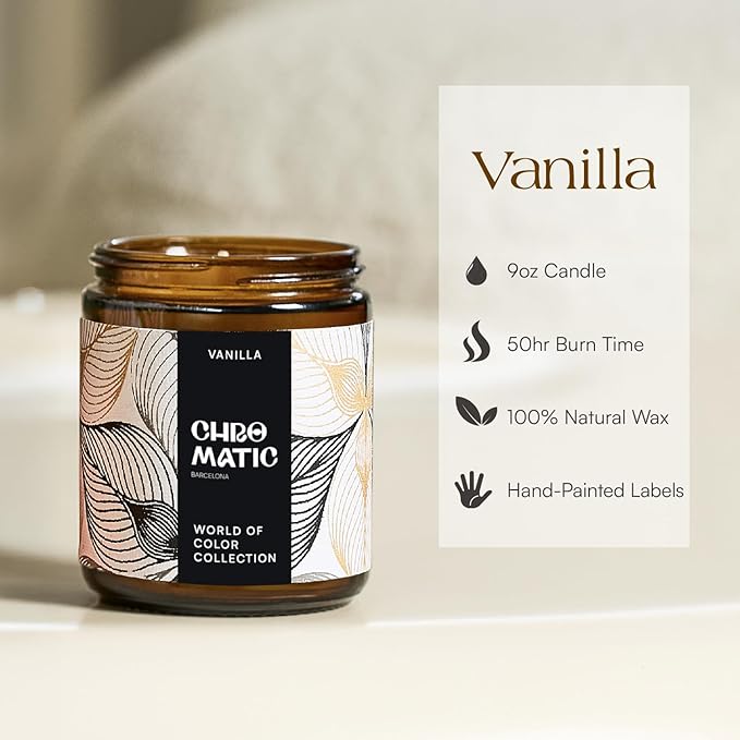Vanilla Scented Candle for Women, 9oz Candle for Home Scented with Vanilla, 9 oz Coconut Soy Wax Candles with 50 Hour Burn Time, Hand Painted Labels.