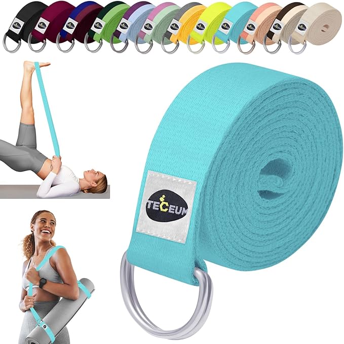 TECEUM Yoga Strap & Mat Strap – 2 IN 1 – Cotton – 6 ft 8 ft 10 ft (30+ colors) – Adjustable Non-Slip Belt for Yoga, Pilates, Stretching, Physical Therapy, Fitness & Home Workout – For Carrying Mats