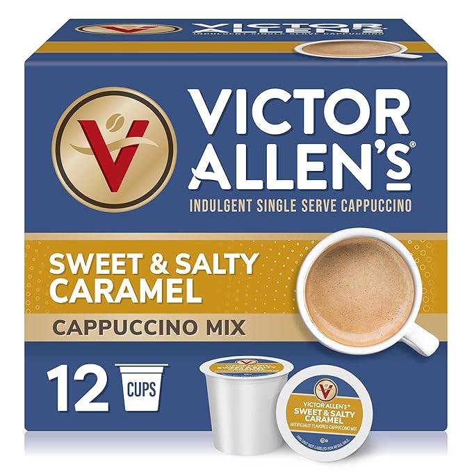 Victor Allen's Coffee Sweet and Salty Caramel Flavored Cappuccino, 12 Count, Single Serve Coffee Pods for Keurig K-Cup Brewers