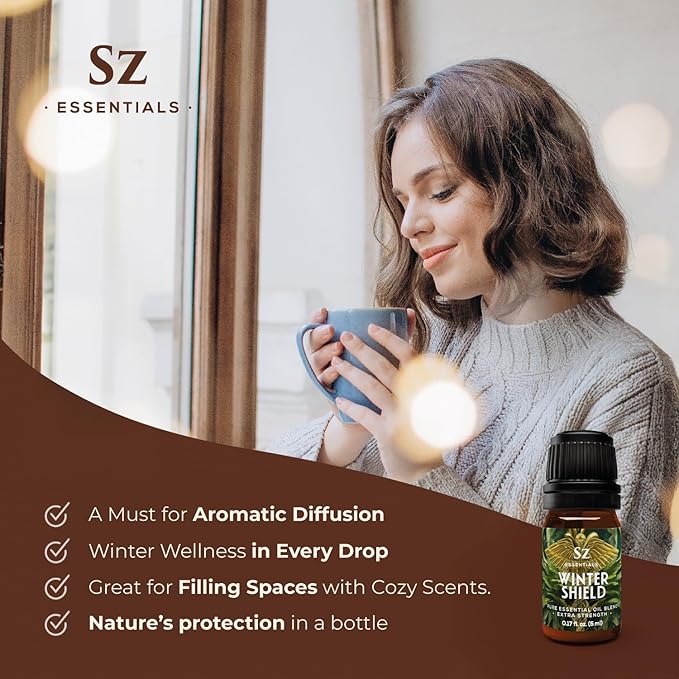 Winter Shield Essential Oil Blend for Diffuser and Humidifier - Extra Strength Protective Seasonal Defense - 100% Pure, Natural & Undiluted - Therapeutic Grade & Vegan - 0.17 oz (5ml)