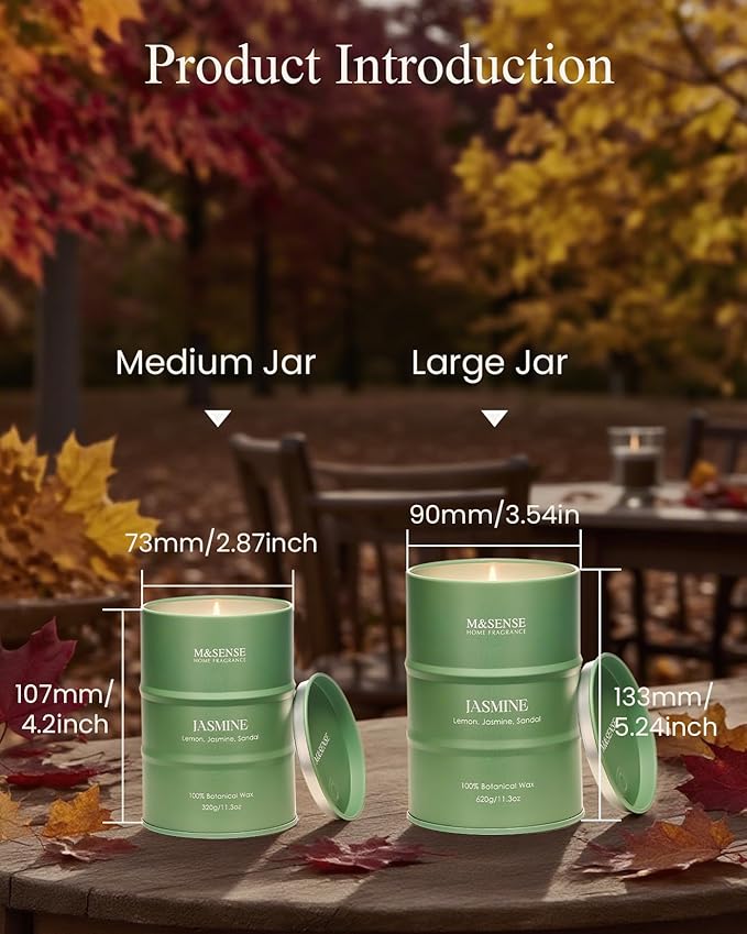 M&SENSE Jasmine Scented Candles Large, Natural Soy Candles 21.2oz 120 Hour Slow Burning,Aromatherapy Candle for Stress Relief Meditation Relaxing