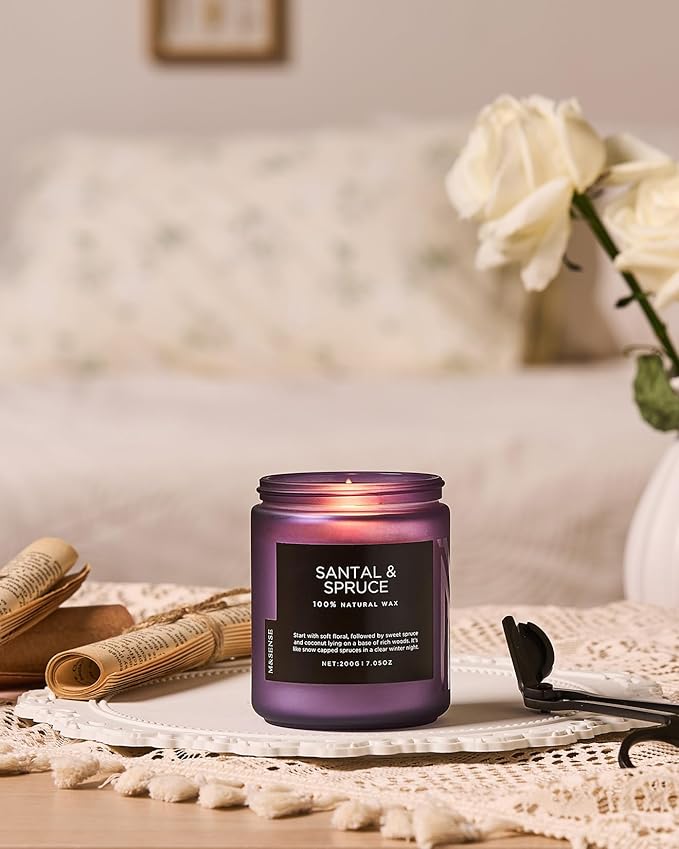 M&SENSE Sweet Spruce Scented Candle, Natural Soy Wax Winter Candle Cotton Wick 7.05oz Up to 50 Hours Tree Scented for Holiday Housewarming Gifts for Friends Family
