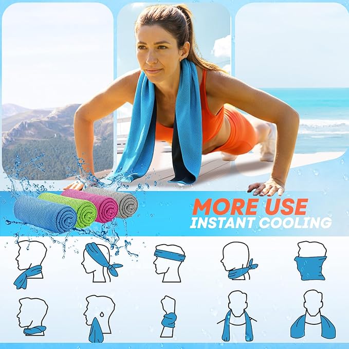 UZIPIN 4 Pack Cooling Towels (40"x 12"), Soft Breathable Gym Towels, Outdoors Ice Towel for Neck and Face, Camp Essentials Microfiber Sweat Towels for Gym, Run, Yoga, Workout, Travel, Climb