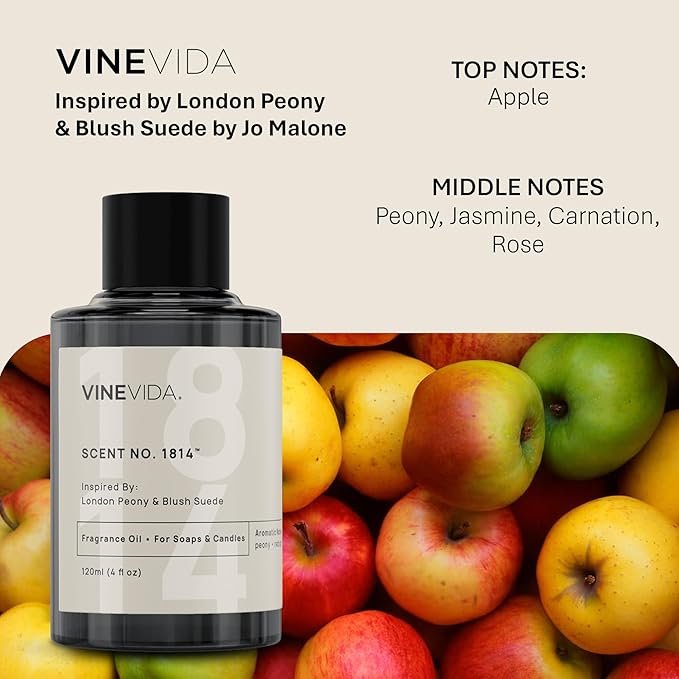 VINEVIDA [120mL] London Peony & Blush Suede Fragrance Oil for Candle Making - Natural Candle Oil Scents - Soap Making Essential Oil - Made in USA