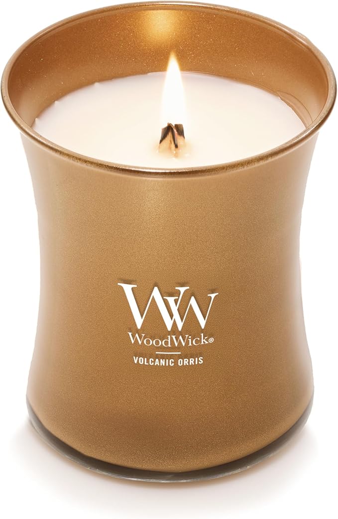 WoodWick Volcanic Orris Holiday Candle Gifts for Women and Men, 9.7 oz Precious Metals Collection with Crackling Wick
