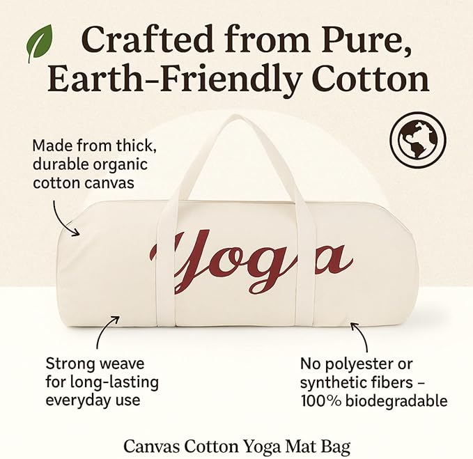 KNK Canvas Cotton Yoga Mat Bag with Strap – Ecofriendly, Durable, Washable Yoga Mat Carrier Cover