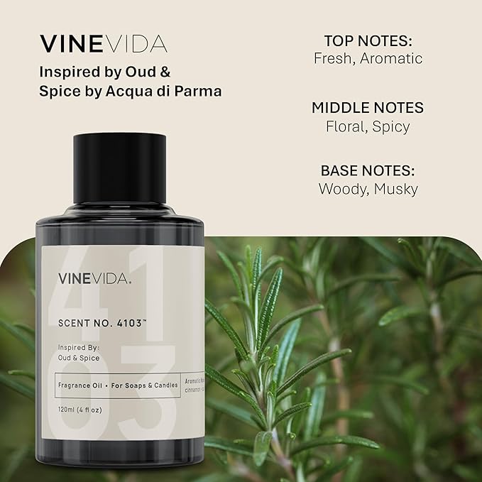 VINEVIDA [32oz] Oud & Spice Fragrance Oil for Candle Making - Natural Candle Oil Scents - Soap Making Essential Oil - Made in USA