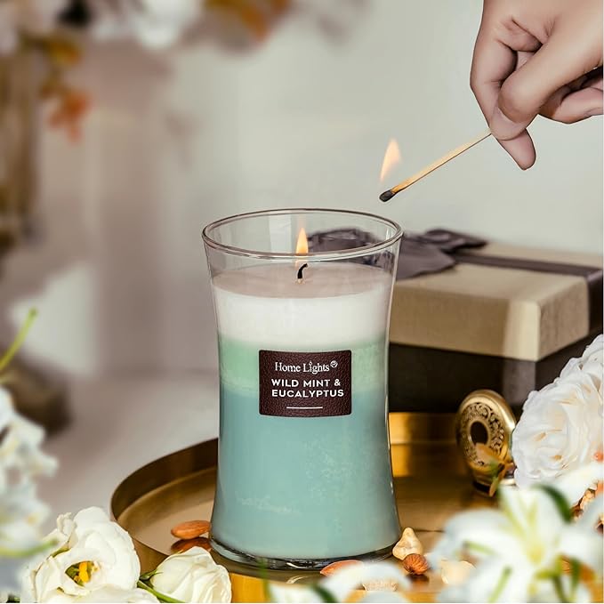 HomeLights 3-Layer Candles for Home Scented, 21.52 OZ Natural Soy Wax Scented Candles Burns Up to 100 Hours, Large Jar, Wild Mint & Eucalyptu
