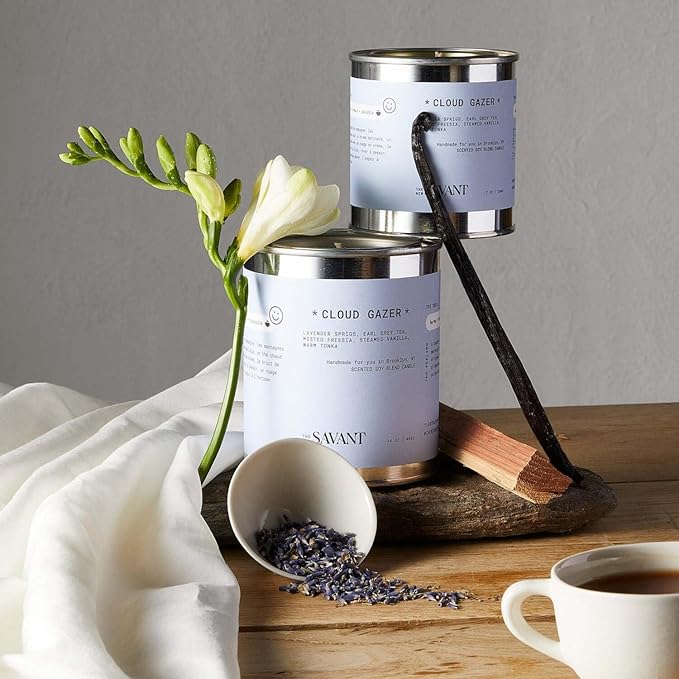 The New Savant Scented Candle - Cloud Gazer - Aesthetic Candle for Home, Lavender, Vanilla, Earl Grey Tea & Cedarwood, Soy Wax Blend, Vegan & Cruelty-Free, 50-Hour Burn Time - 7oz