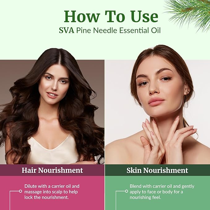 SVA Pine Needle Essential Oil – 4 Fl Oz – 100% Natural Pine Needle Oil - for Diffuser, Hair Care, Face, Skin Care, Aromatherapy, Scalp and Body Massage, Soap and Candle Making – with Dropper