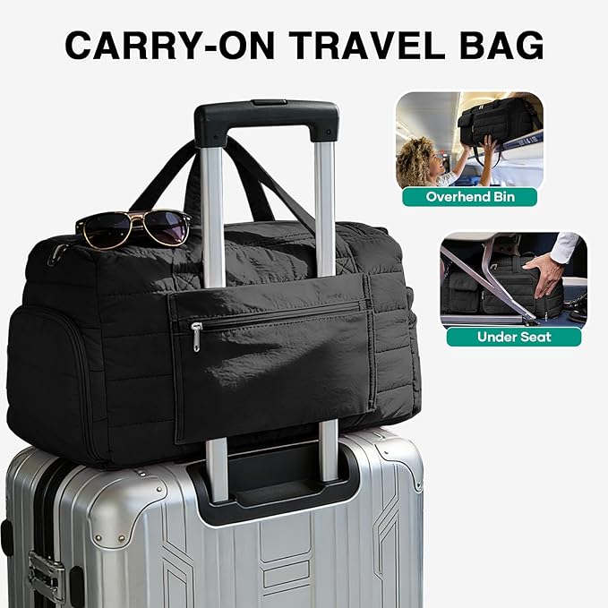 Gym Bag for Women, Cute Travel Duffel Bag with Shoe Compartment & Wet Pocket, Lightweight Puffer Weekender Overnight Bag, Travel Carry On for Sport, Hospital, Yoga