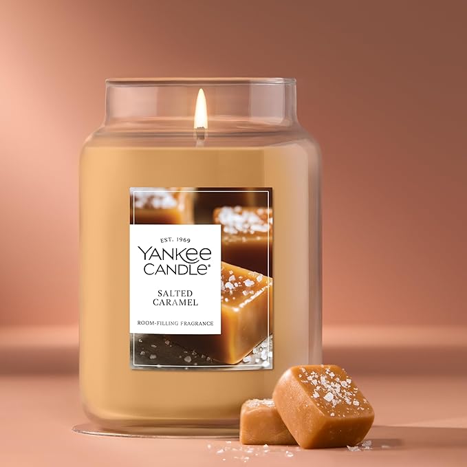 Yankee Candle Salted Caramel, Holiday Scented Candle, 22oz Large Jar with up to 150 Hour Burn Time, Giftable, Holidays