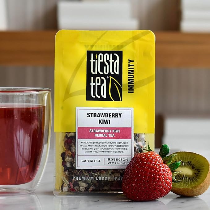 Tiesta Tea - Strawberry Kiwi Herbal Tea, Loose Leaf, Strawberry Hibiscus Kiwi Fruit Tea, Premium Caffeine-Free Herbal Blend, Make Hot or Iced & Up to 25 Cups, 2.5 oz Resealable Pouch