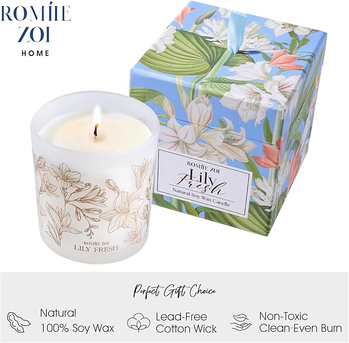 ROMIIE ZOI Scented Candle - Lily Fresh - 6oz Soy Wax Candle for Home, Gifts for Women