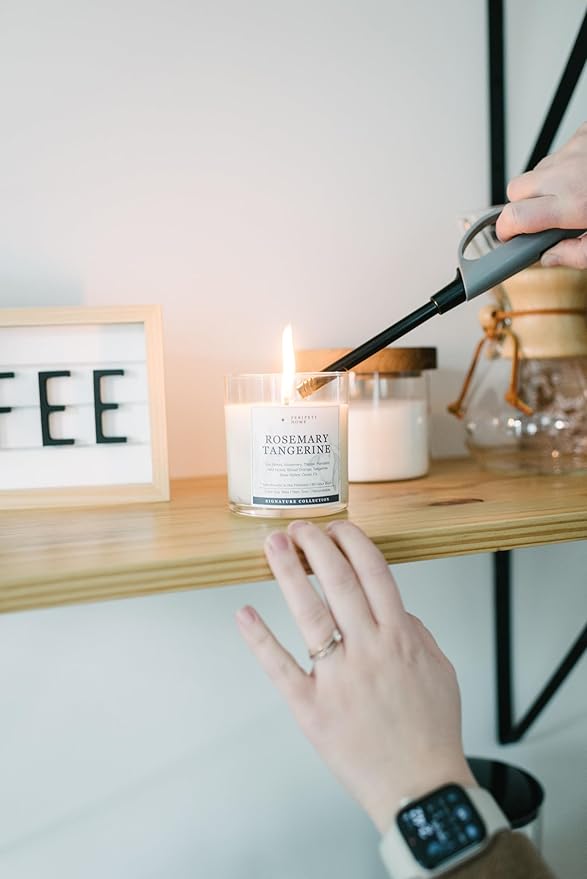 PERIPETI Home Rosemary + Tangerine Scented Candle - Classic Wick, 8.5oz Natural Soy Wax for Energizing Aromatherapy - Long-Lasting Citrus & Herbal Fragrance for Home or Spa