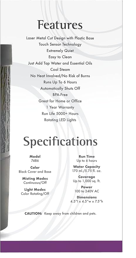 NOW Essential Oils, Metal Touch Ultrasonic Aromatherapy Oil Diffuser, Extremely Quiet and Heat Free, Color Changing LED