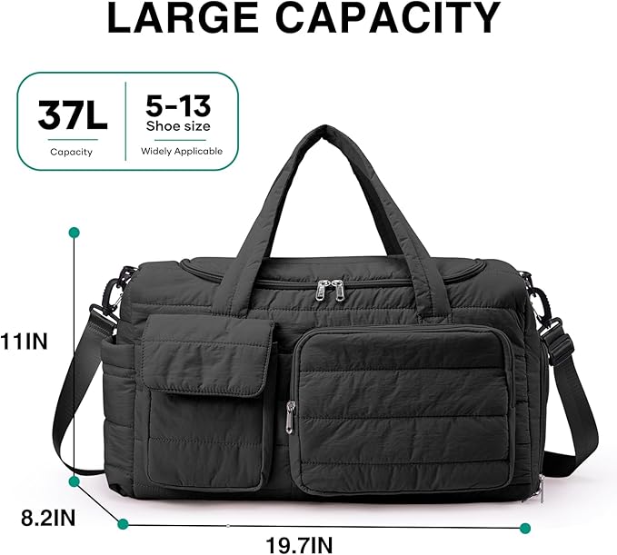 Gym Bag for Women, Cute Travel Duffel Bag with Shoe Compartment & Wet Pocket, Lightweight Puffer Weekender Overnight Bag, Travel Carry On for Sport, Hospital, Yoga