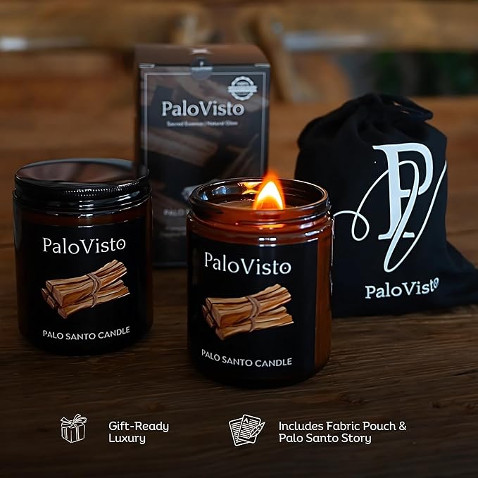 Palo Santo | Natural Coconut Wax Candle | Authentic Peruvian Palo Santo | Paraffin-Free | Crackling Wood | Handcrafted Gift | Luxury Aromatherapy for Home & Wellness | 8 oz | 60-Hour Burn