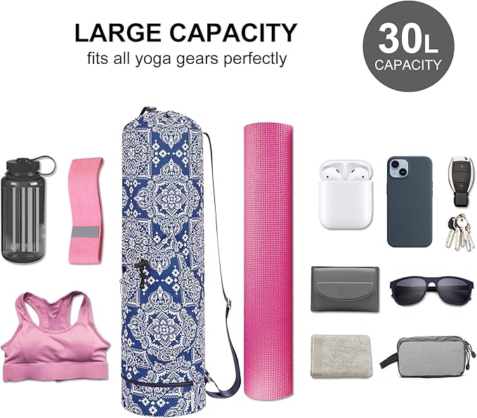 sportsnew Yoga Mat Bag with Water Bottle Pocket and Bottom Wet Pocket, Exercise Yoga Mat Carrier Multi-Functional Storage Bag, Patent pending
