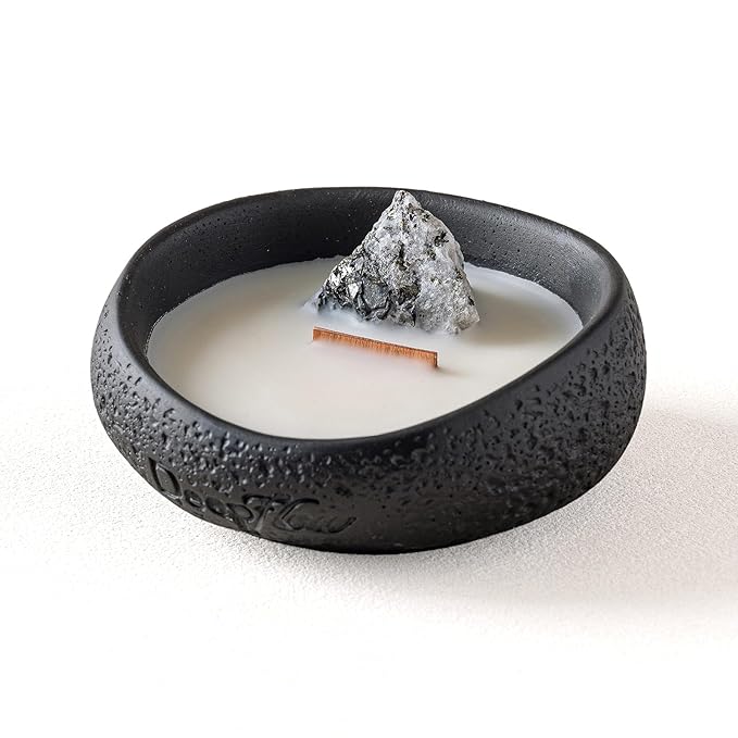 Simple Deluxe Aromatherapy Candle Lavender & Sandalwood with Moonstone Crystal & Wood Wick | 2.5 oz Soy Wax Candle with Ritual Paper and Cinnabar | Scented Candle for Balances Emotions, Meditation