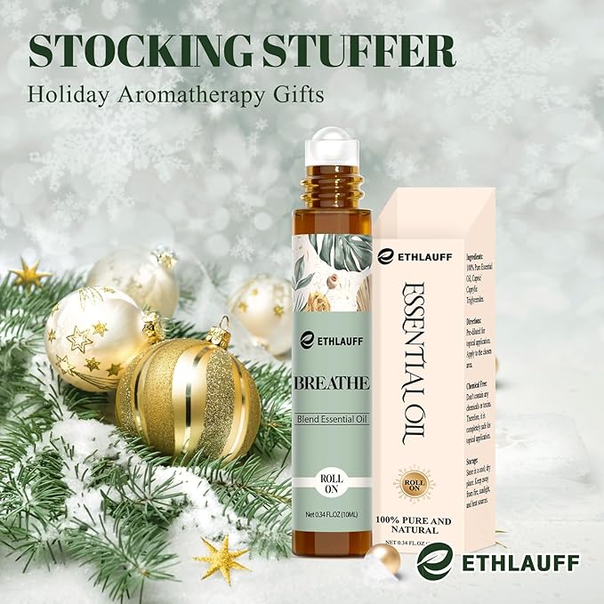 Breathe Essential Oil Blend 10 ml, Breath Easy Essential Oil Roll On, Natural Breathing Support for Sinus Relief, Headache