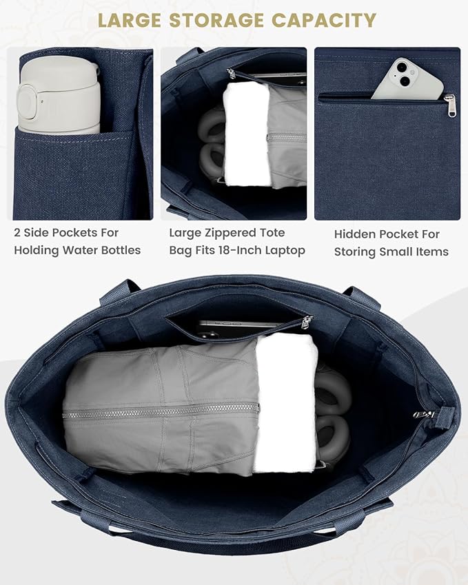 Gonex Yoga Mat Bag, Yoga Gym Bag Tote Bag with Multi Pockets For Women Men, Canvas Yoga Mat Carrier Take in Out Mat Easily For Pilates Travel Workout Office
