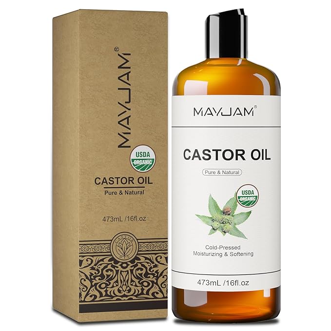MAYJAM Organic Castor Oil 16 oz, 100% Pure Cold Pressed Castor Oils for Hair Growth, Eyebrows, Eyelash, USDA Certified Caster Carrier Oil for Body, Skin & Face Moisturizer