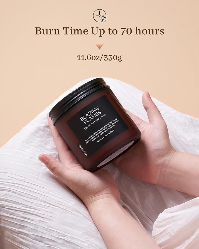M&SENSE Blazing Flame Warm Winter Scented Candles, 11.6oz 70 Hours Long Lasting Candle for Home Decor Housewarming Gift, 2 Cotton Wick Natural Soy Wax Candle for Thanksgiving Chritsmas Holiday