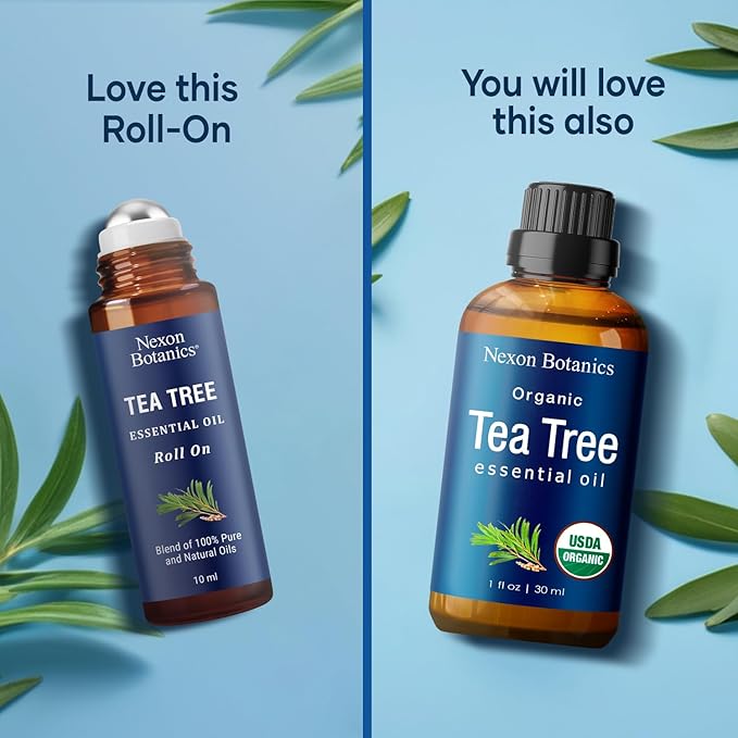 Tea Tree Oil Roll-On 10 ml - 100% Pure, Natural Essential Oil for Aromatherapy, Skin, Face & Body - Pre-Diluted Blend for Travel - Nexon Botanics (Pack of 2)
