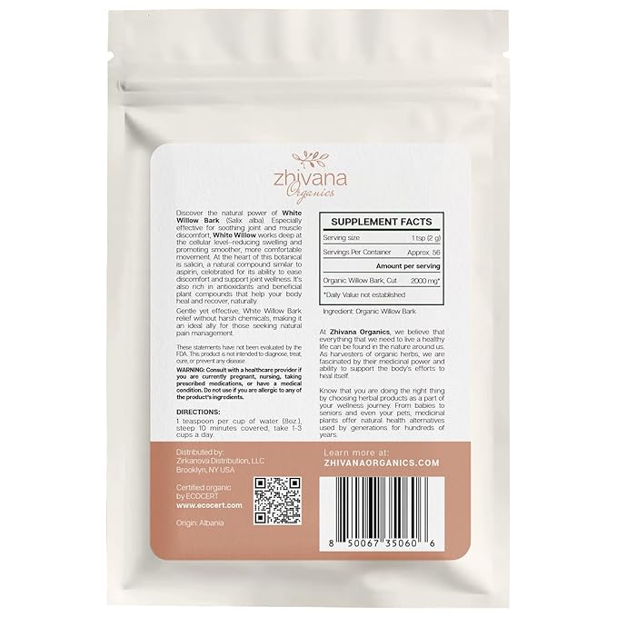 Organic White Willow Bark (4 oz.) (Salix alba) – Loose Dried Bark – Edible Grade for Tea, Decoctions & Herbal Use