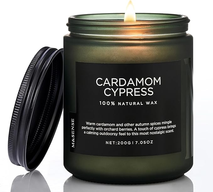 M&SENSE Cardamon & Cypress Single Cotton Wick Natural Soy Wax Autumn Fragrance Candle for Home Decor, Fall Scented Gift for Holiday 7.05oz 50 Hours Burn Clean Non Toxic Candle