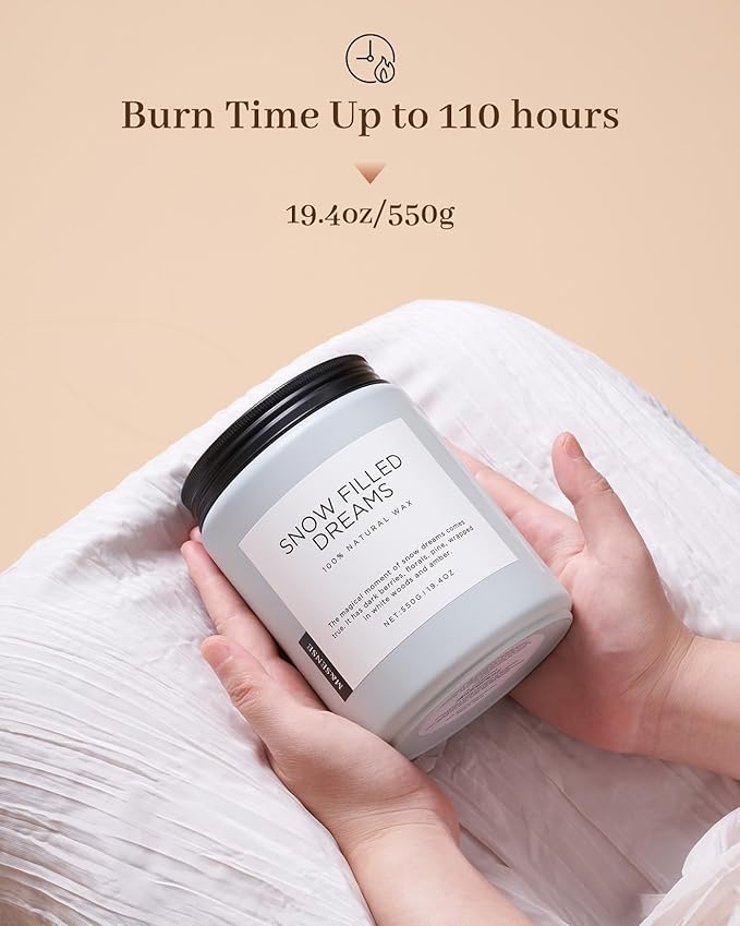 M&SENSE Snow Filled Dreams Winter Large Scented Candles, 19.4oz 110 Hour Clean Non Toxic Long Lasting Candle Organic Natural Soy Wax Candle Gifts for Women Men