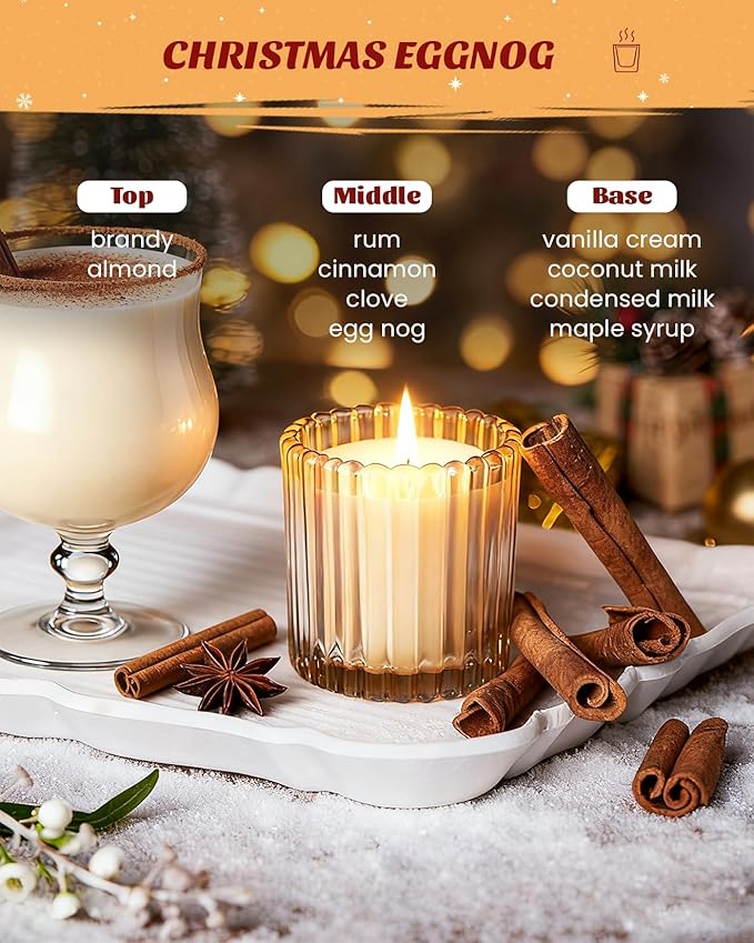 M&SENSE Soy Candles for Home Scented, Christmas Eggnog Non Toxic Candles, 9.2oz Natural Organic Clean Burning 60 Hours, Christmas Kitchen Decor Gifts for Women