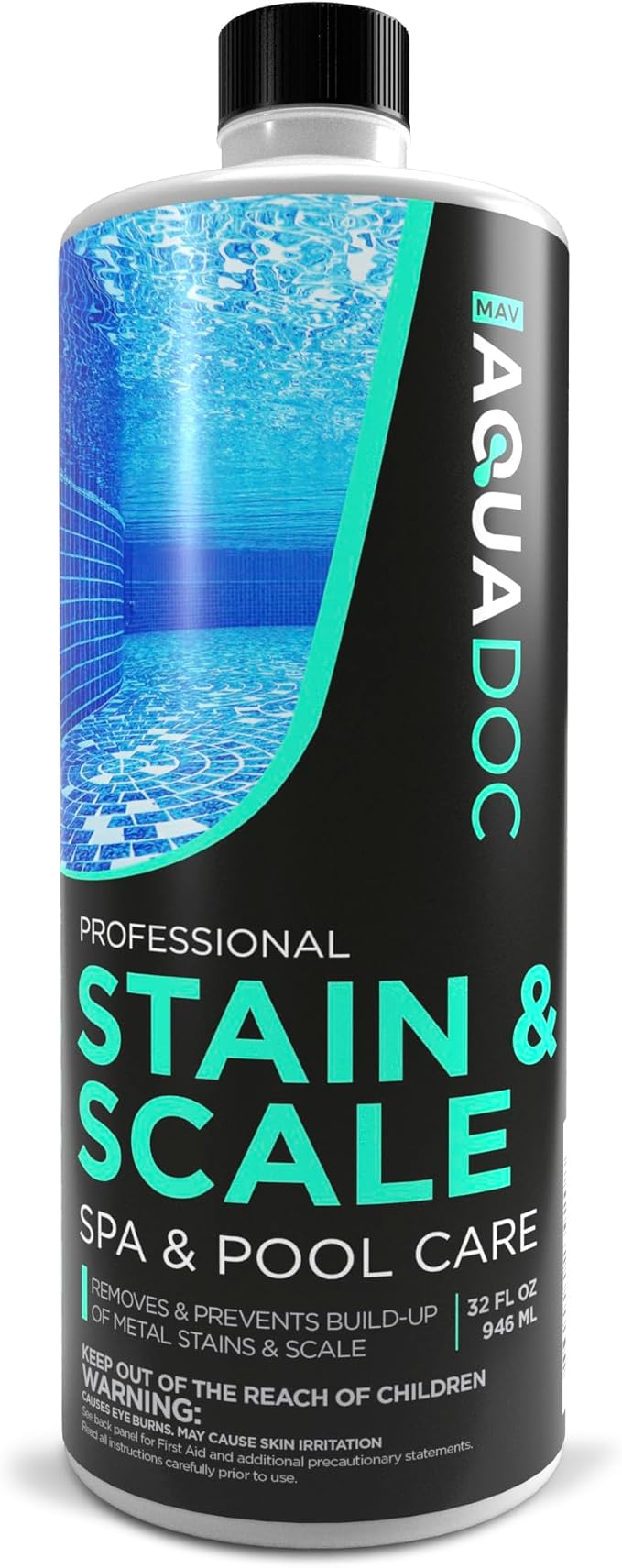 AquaDoc Spa Stain and Scale Control for Hot Tubs - 32oz - Hot Tub Descaler That Helps Prevent & Remove Metal Stains and Scale - Made in USA