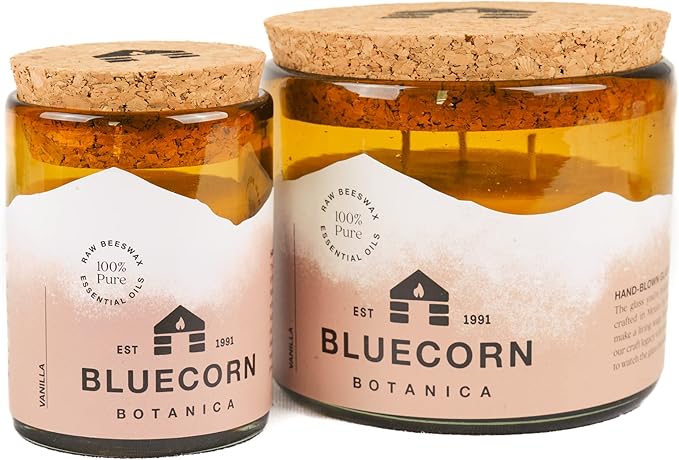 Bluecorn Beeswax Large 3-Wick Candle, 100% Pure Beeswax & Vanilla Essential Oil, Amber Glass, Soy Free, Clean Burning Candle Wax, Long Lasting, Home Decor, American Made, 8 Oz, 1 Count