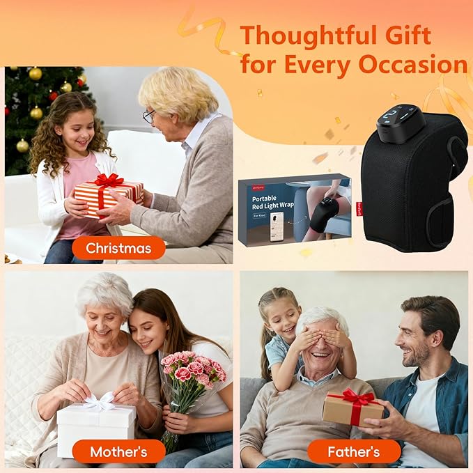 Comfytemp 3D Red Light Therapy Knee Wrap with Vibration Massage, FSA Eligible HSA Cordless 5000mAh Heated Knee Massager, Near Infrared Light Brace for Knee, Valentines Day Gifts for Her, 660nm & 850nm