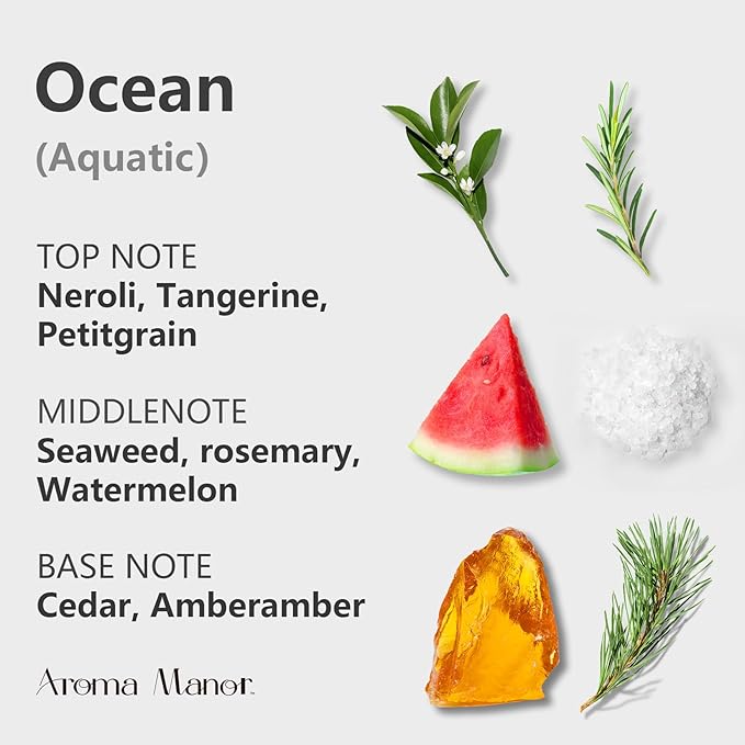 Aroma Diffuser Oil - Ocean - Aroma Fragrance Diffuser Oils, Aromatherapy Scents Neroli, Watermelon & Amber, Long-Lasting Air Fresheners, Enjoy Essential Oil Infused Atmosphere - 5.3 fl oz (150mL)