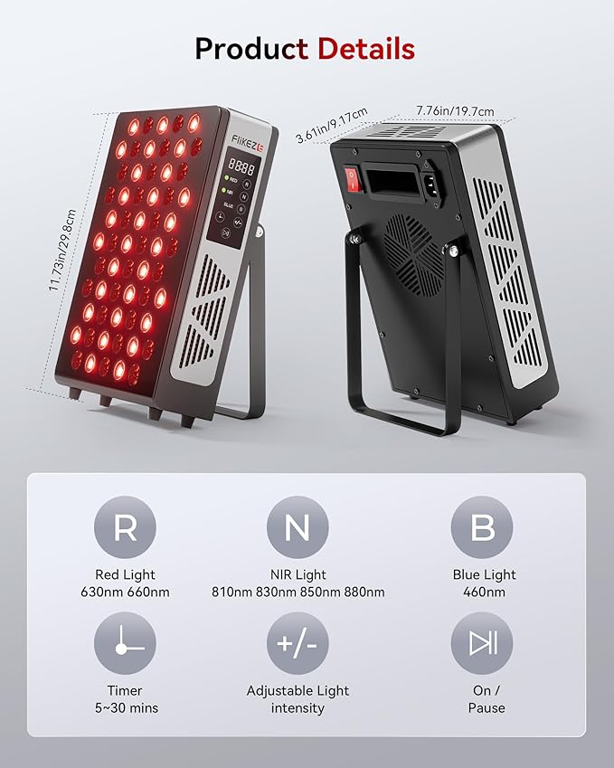 Red Light Therapy for Face and Body, 60 3+4 Chips LEDs 460nm-880nm, Blue Light, Red and Near Infrared Light Therapy Devices with 7 Wavements, Red Light Therapy for Home Office & Gym