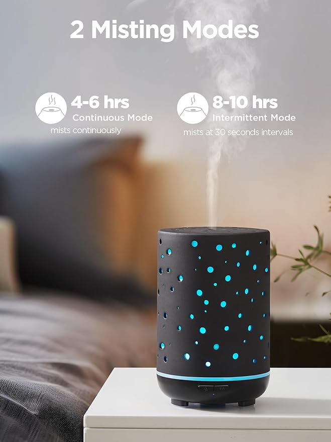 InnoGear Essential Oil Diffuser, 150ml Ceramic Diffuser Ultrasonic Air Diffusers Humidifier Cool Mist Aromatherapy Diffuser with 2 Mist Modes Waterless Auto Off for Home Office, Black