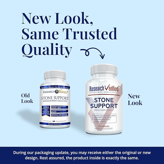 Research Verified Stone Support - Optimal Kidney Stone Support - Chanca Piedra, Crataeva Nurvala, BioPerine - Vegan - 180 Capsules