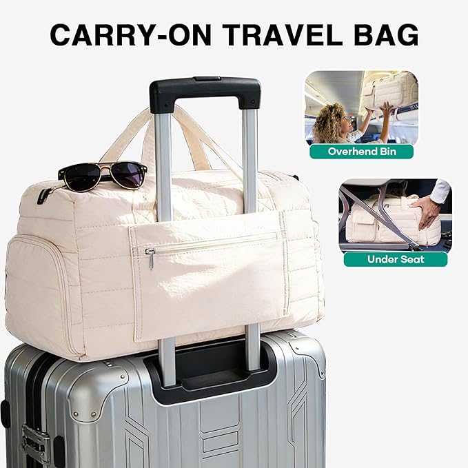 Quilted Gym Bag for Women, Cute Travel Duffel Bag with Shoe Compartment & Wet Pocket, Lightweight Puffer Weekender Overnight Bag, Travel Carry On for Sport, Hospital, Yoga