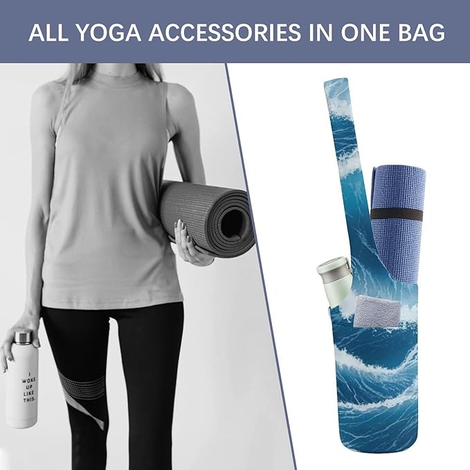 Meaudiwes Yoga Mat Bag for Women, Stylish Yoga Mat Tote Sling Carrier Bag, Long Strap Exercise Mats Totes Sport Storage Bag