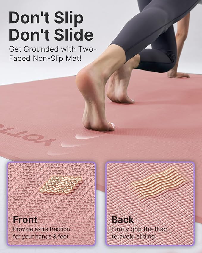 YOTTOY Large Yoga Mat (75 * 52 * 1/2inch),Extra Wide TPE Exercise Mat,Non-Slip Workout Mat for Pilates, Fitness, Barefoot, Home Gym Studio with Strap and Towel