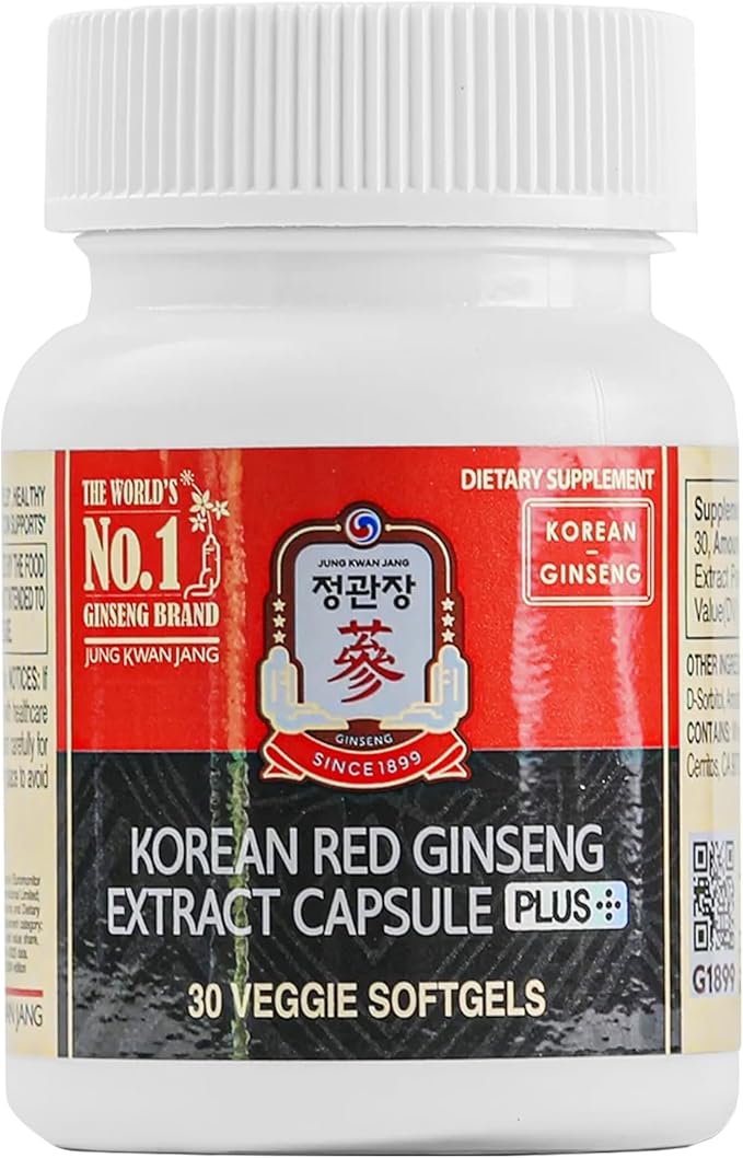 JUNG KWAN JANG Korean Red Ginseng Extract Capsules Plus | All-in-1 Focus Pills for Men & Women | Natural Energy Supplements, Circulation, Immune Support | 30 Capsules